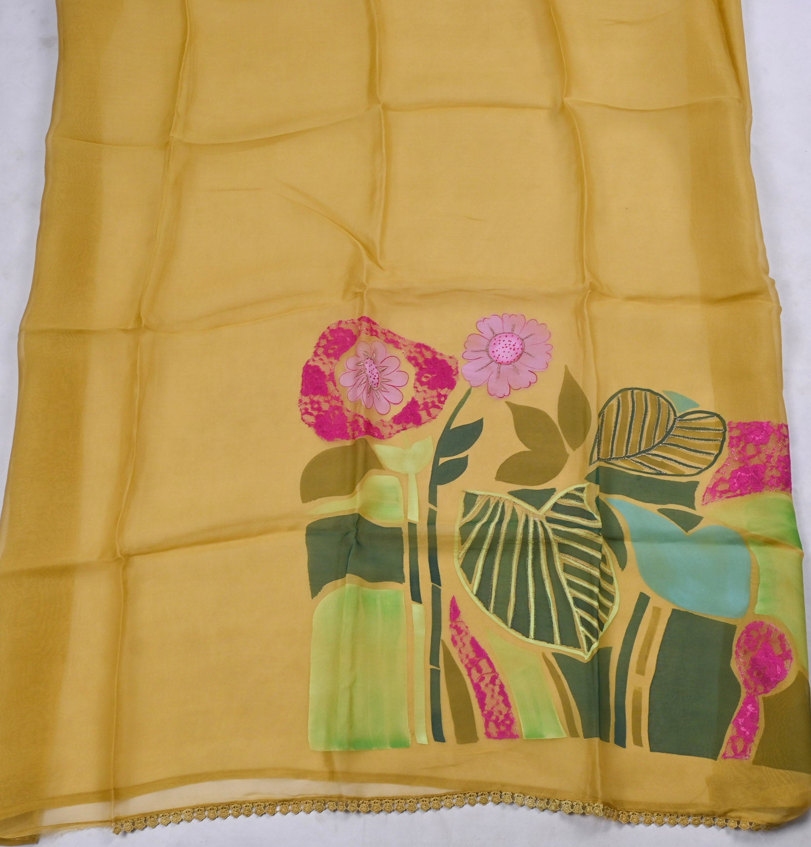 Organza Yellow Unstitched Suit