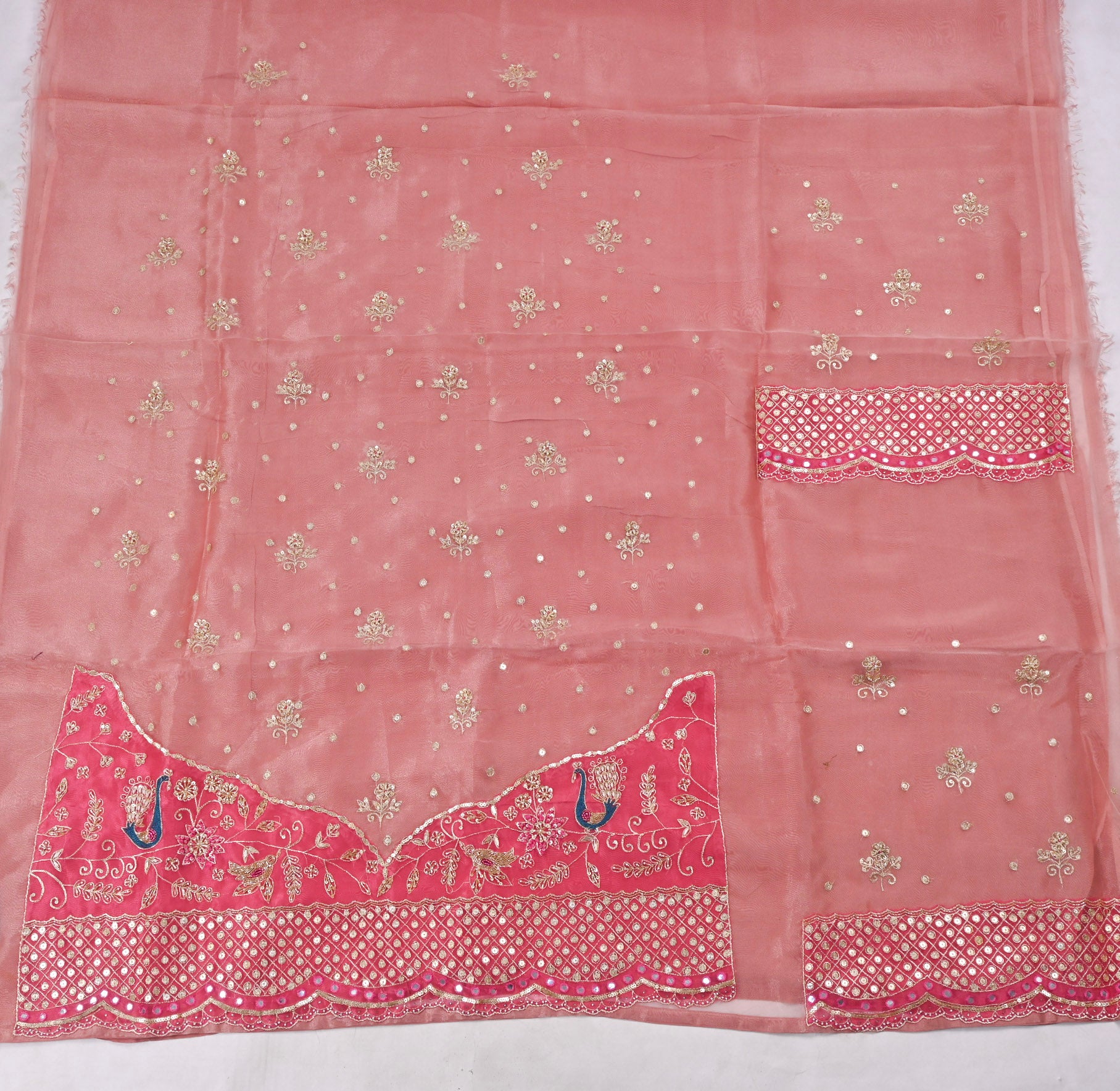 Glass Shimmer Baby Pink Unstitched Suit
