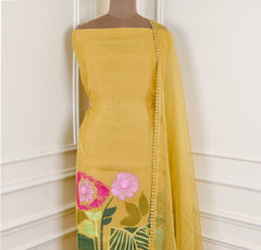 Organza Yellow Unstitched Suit
