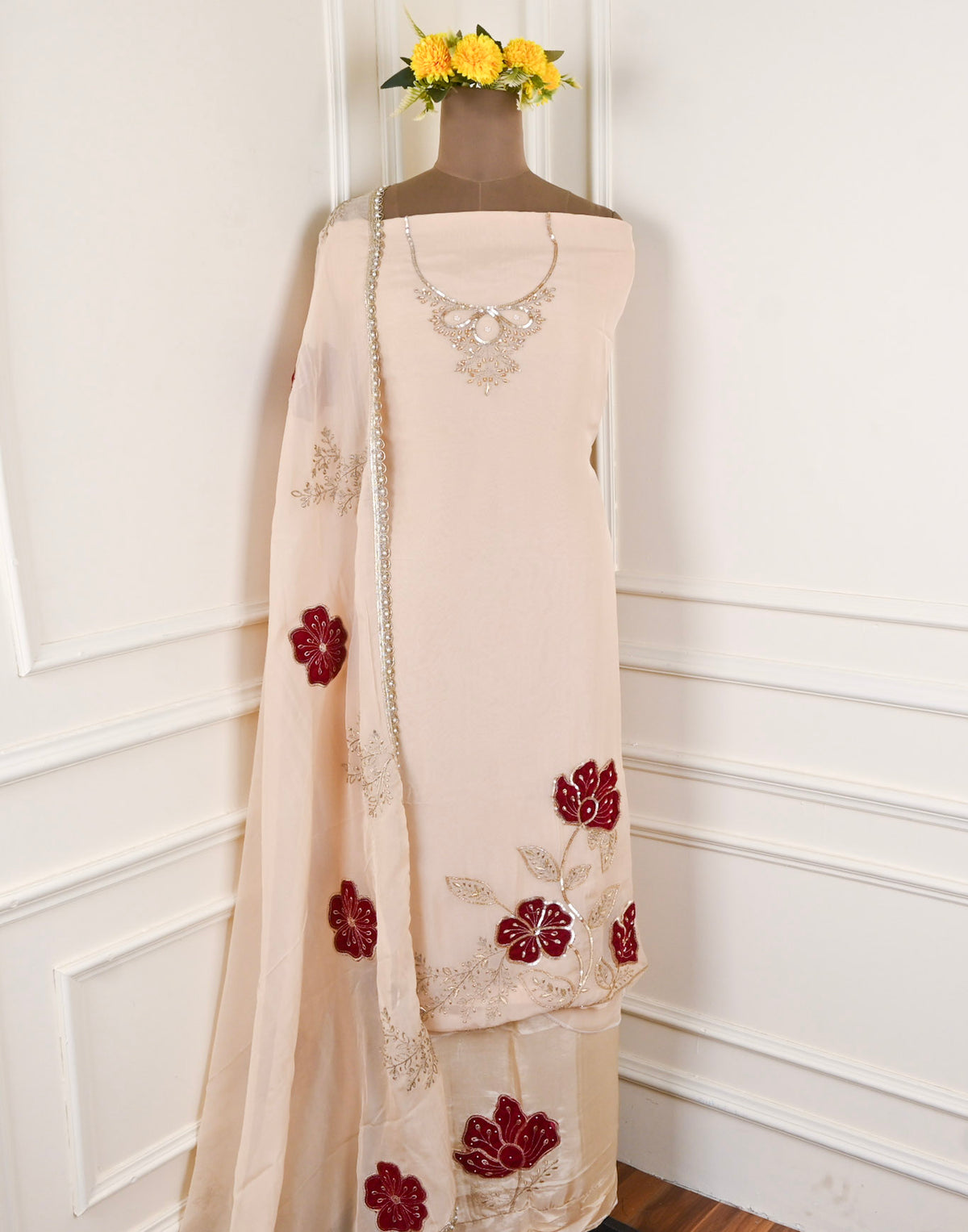 Organza Off-white Unstitched Suit