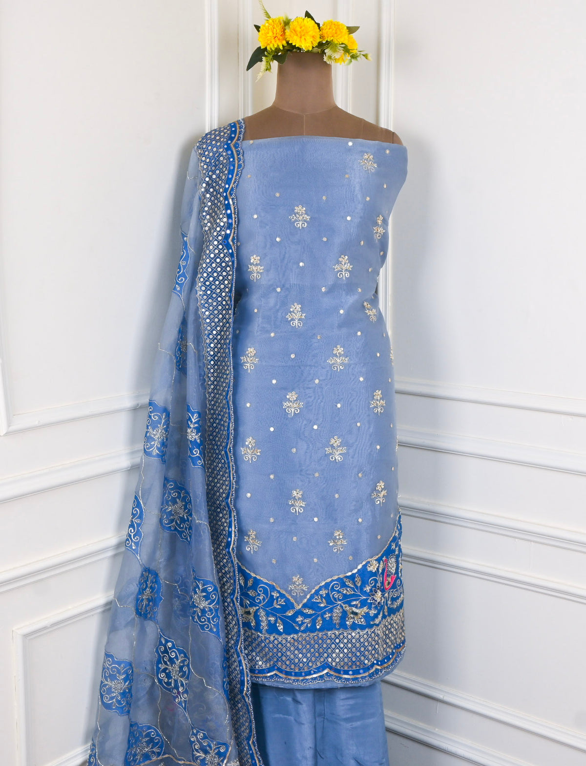 Glass Shimmer Powder Blue Unstitched Suit