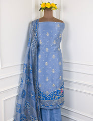 Glass Shimmer Powder Blue Unstitched Suit