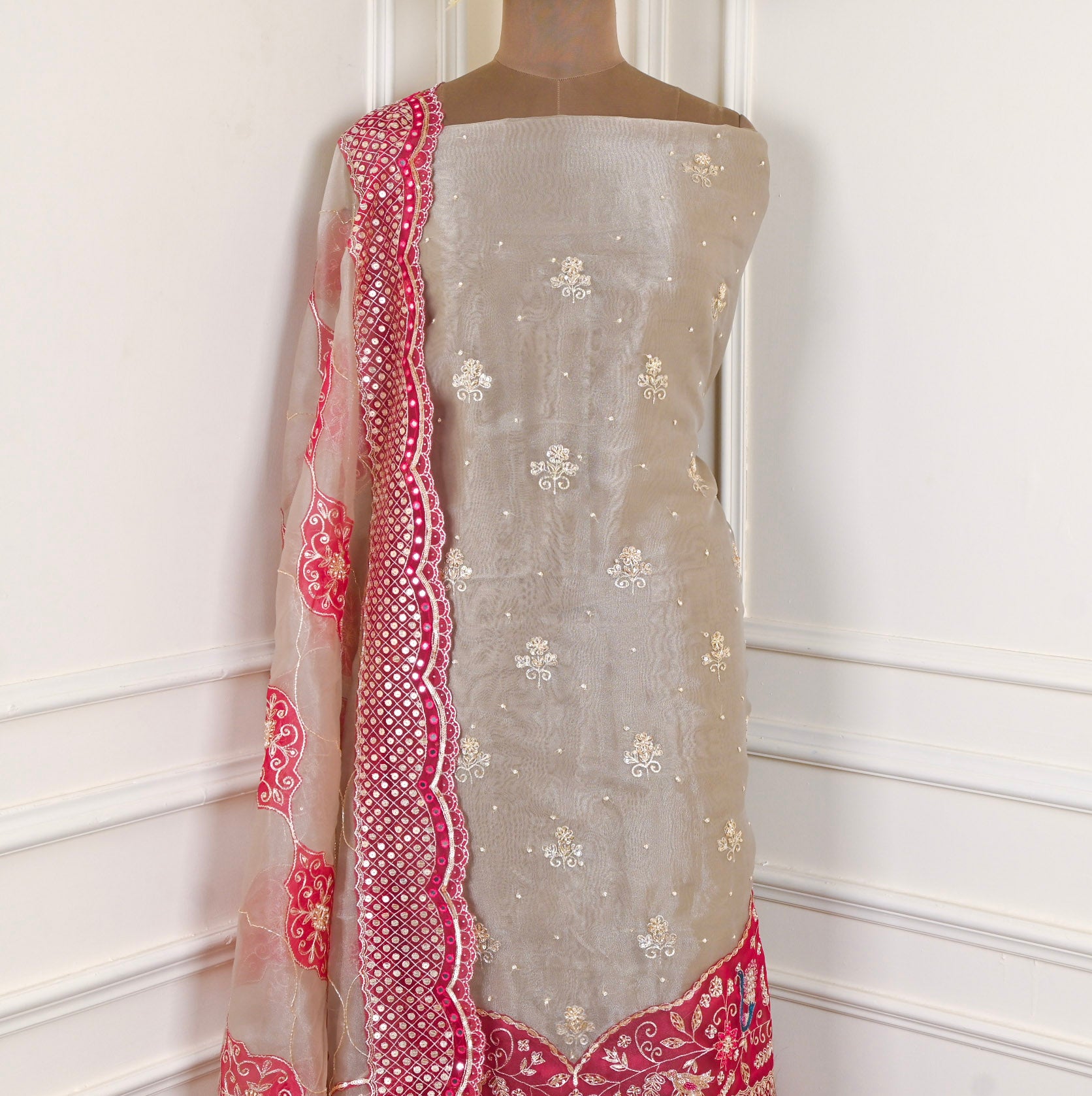 Glass Shimmer Off-White Unstitched Suit