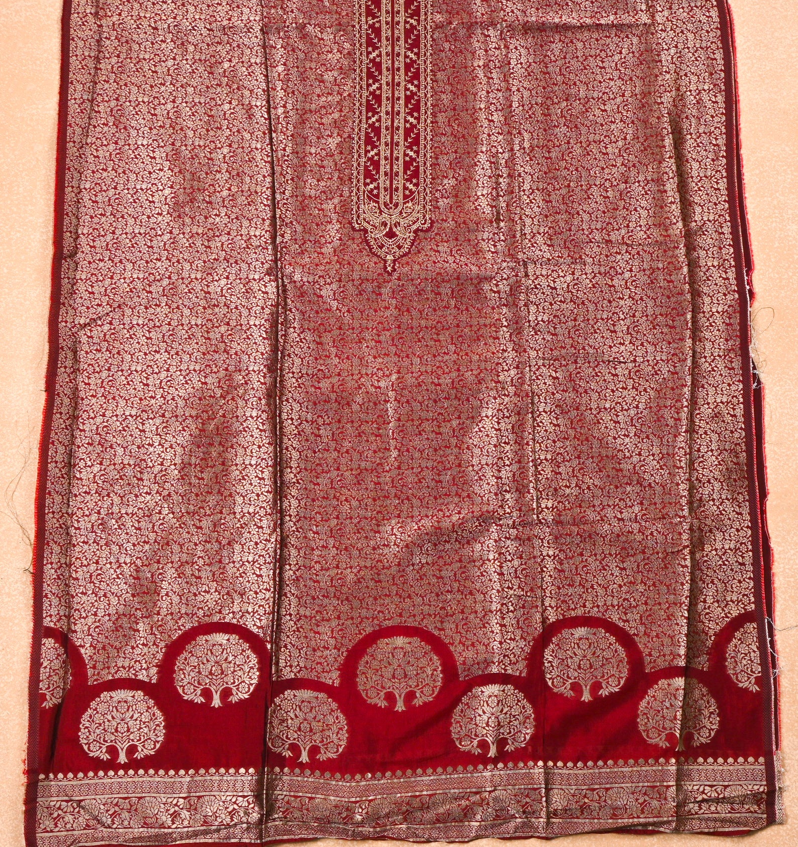 Banarasi Red Unstitched Suit