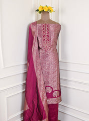 Banarasi Magenta Unstitched Suit