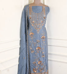 Organza Powder Blue Unstitched Suit