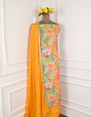 Banarasi Silk Yellow Mustard Unstitched Suit