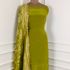 Crepe Green Unstitched Suit