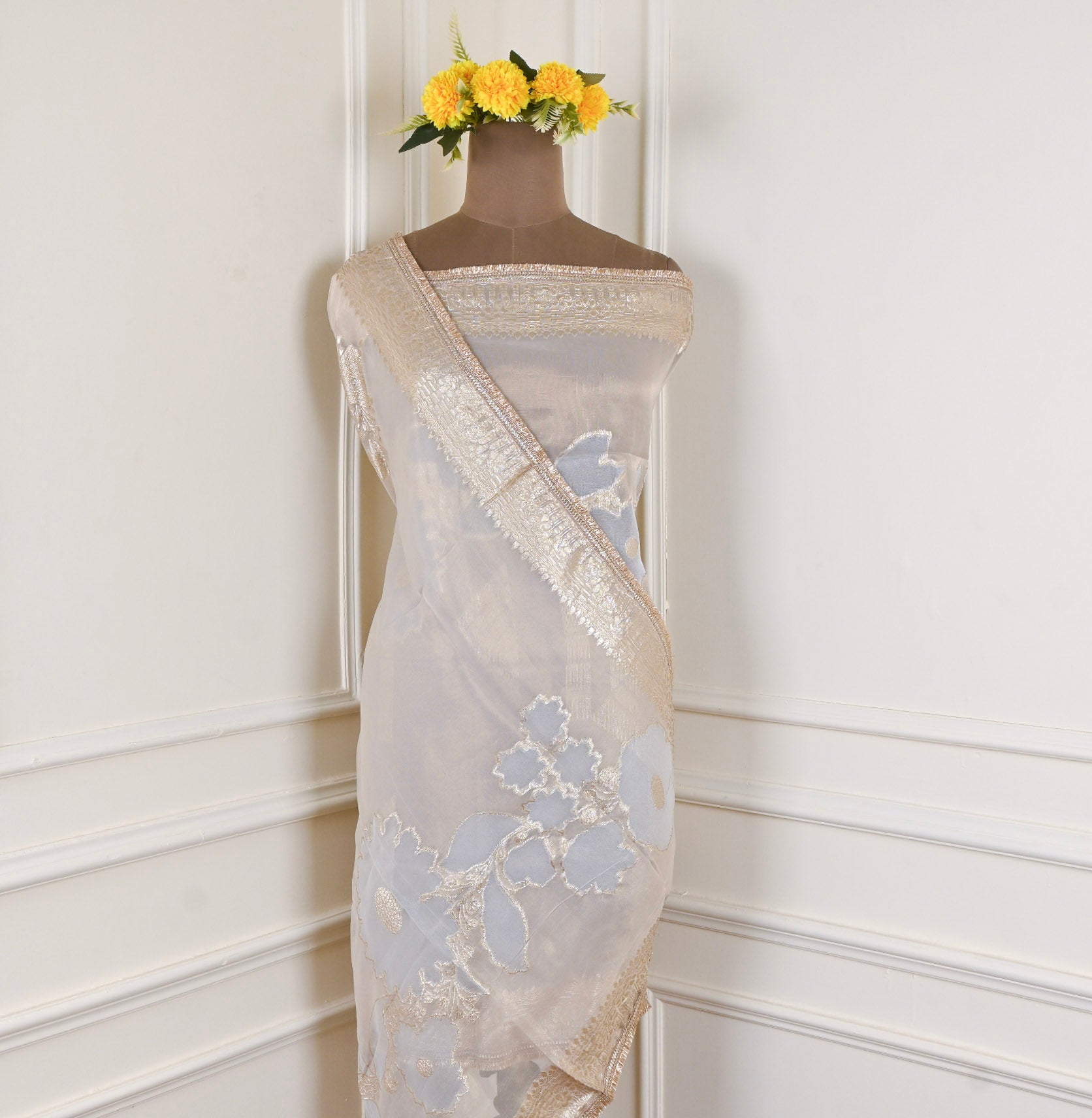 Banarasi Silk Beige Unstitched Suit