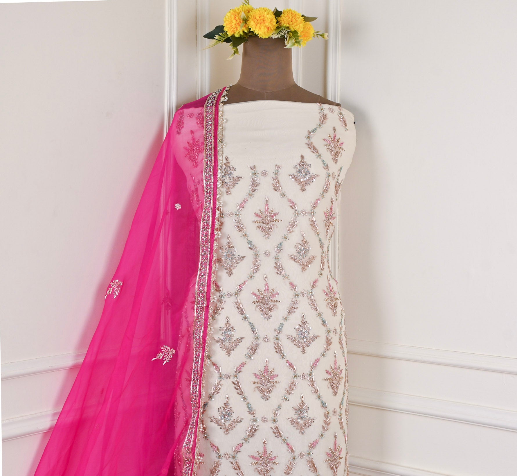 Organza Pink Unstitched Suit