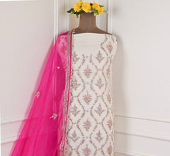 Organza Pink Unstitched Suit