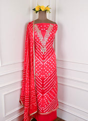 Muslin Red Unstitched Suit