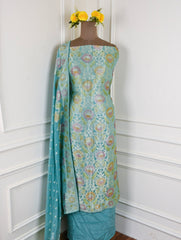 Banarasi Steel Blue Unstitched Suit
