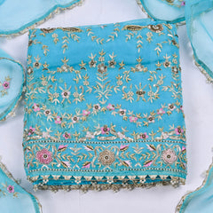 Organza Sky Blue Unstitched Suit