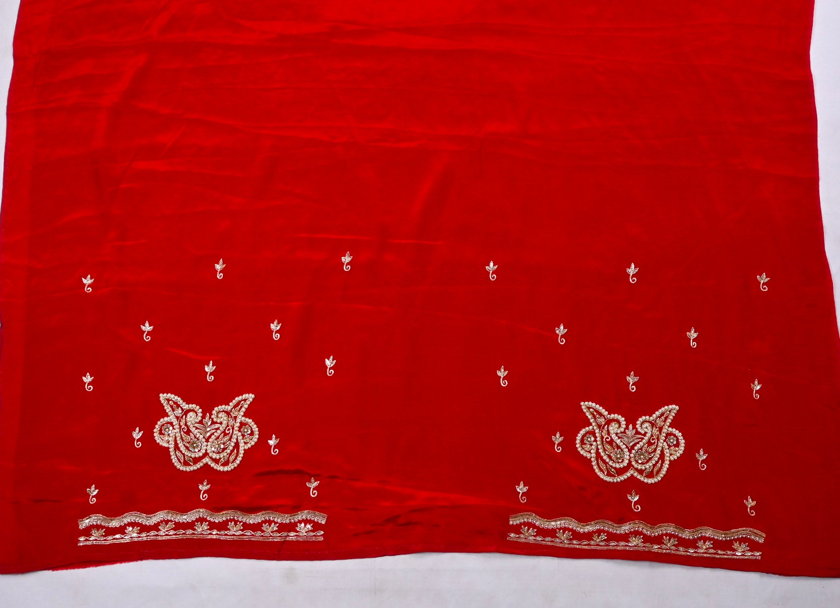 Organza Red Unstitched Suit