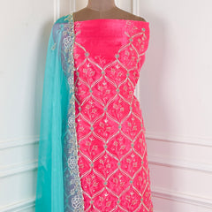 Glass Organza Magenta Unstitched Suit