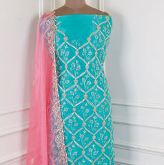 Glass Organza Ferozi Unstitched Suit