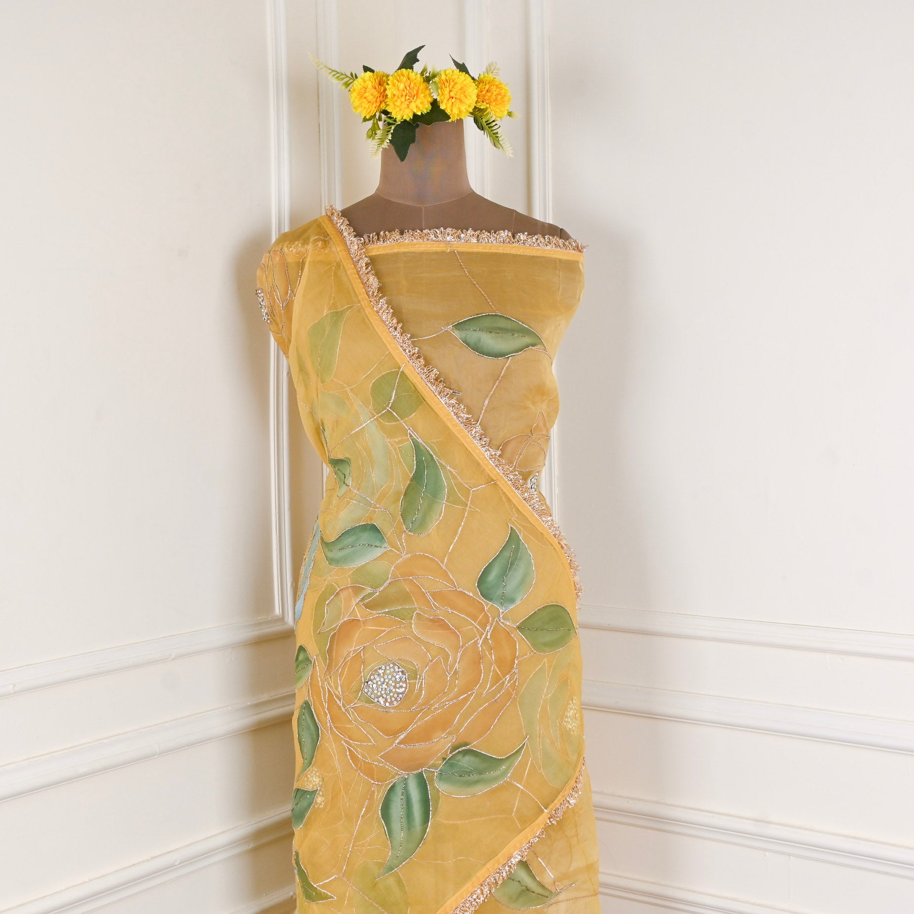 Organza Yellow Unstitched Suit