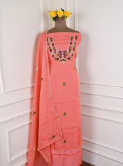 Organza Peach Unstitched Suit