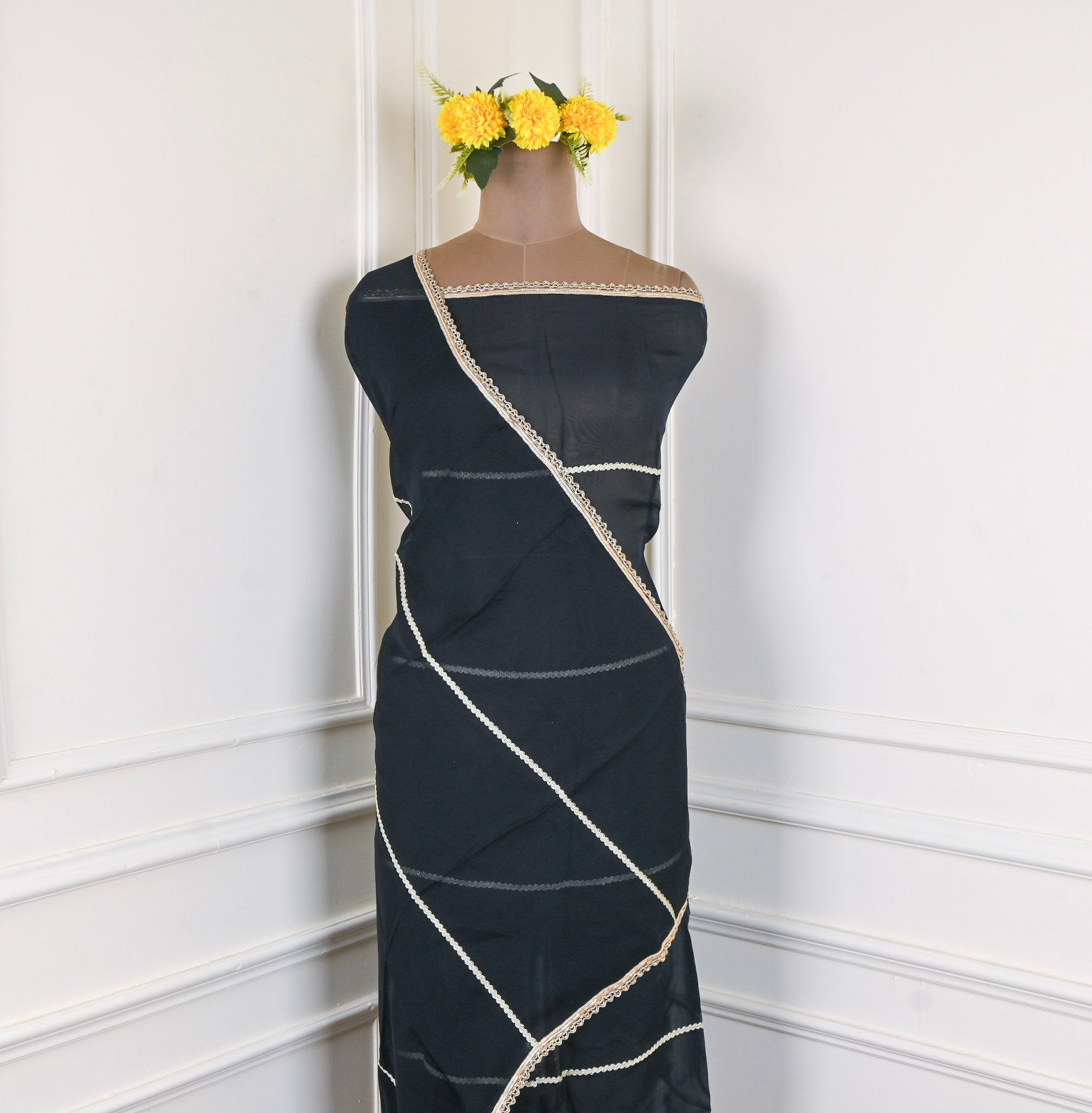 Organza Black Unstitched Suit