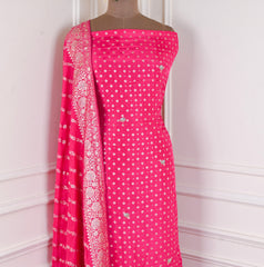 Banarasi Silk Pink Unstitched Suit