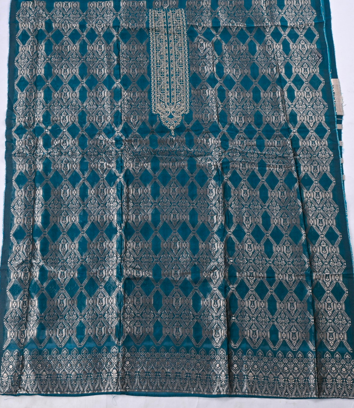 Banarasi Silk Blue Unstitched Suit
