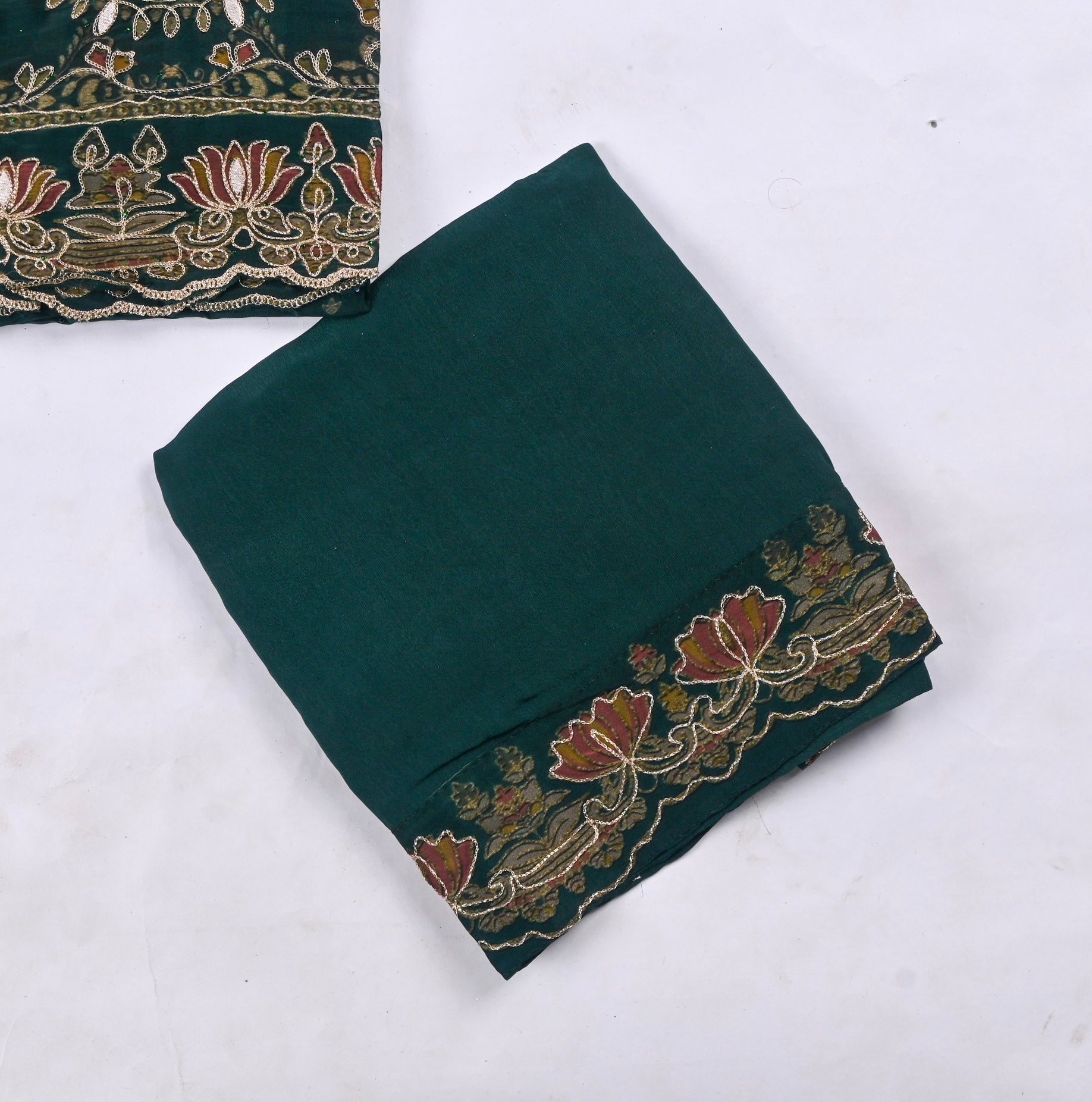 Organza Green Unstitched Suit