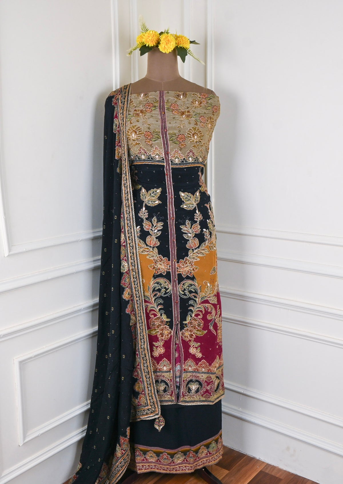 Organza Black Unstitched Suit