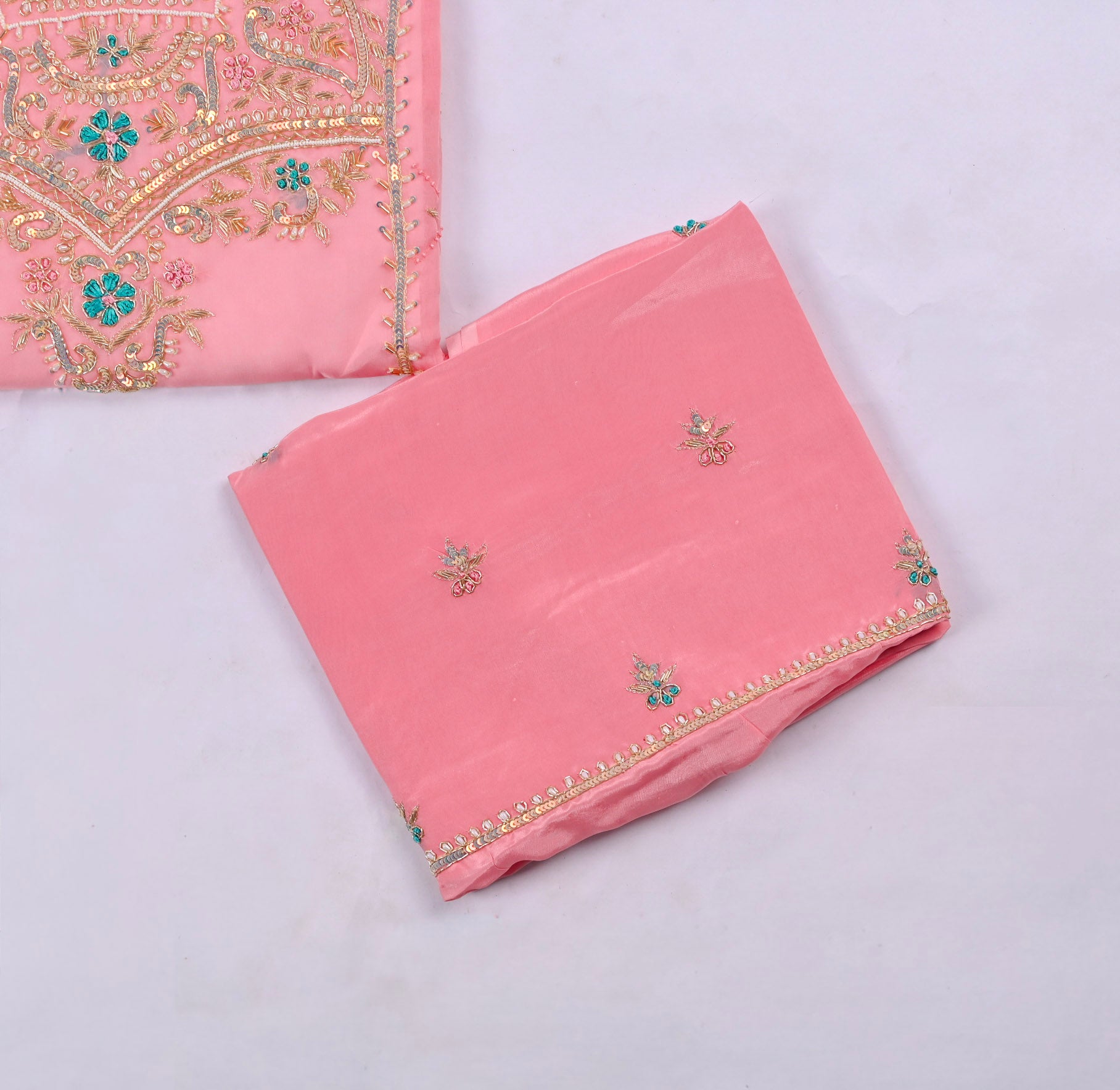 Organza Pink Unstitched Suit