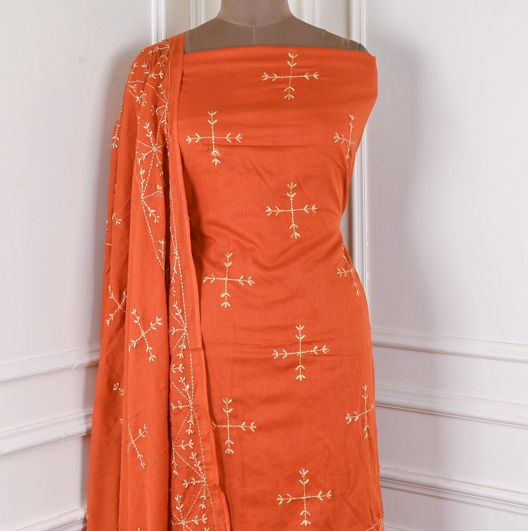Mul Mul Orange Phulkari Suit