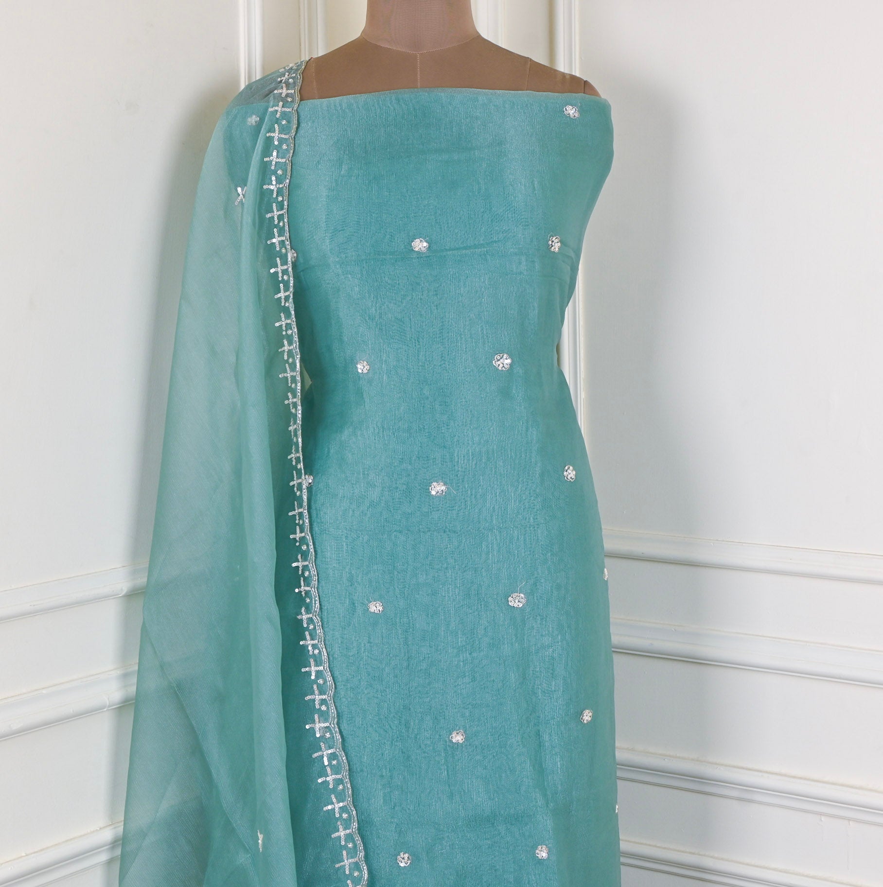 Crush Ferozi Unstitched Suit
