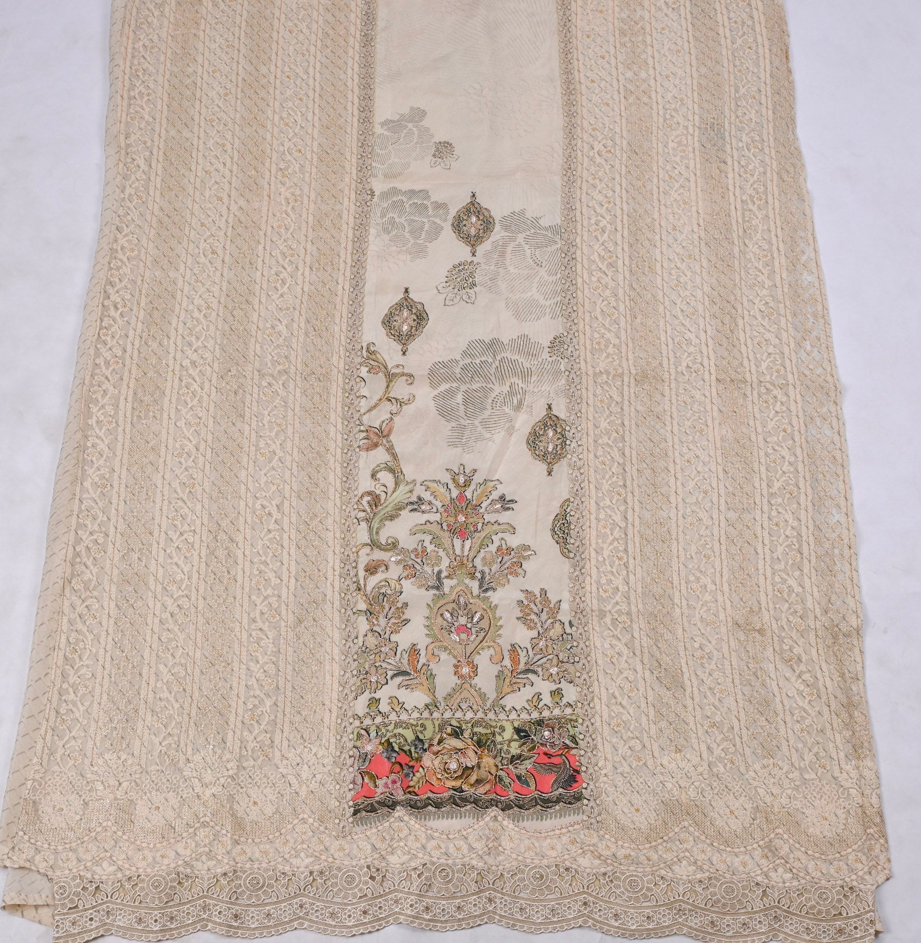 Georgette Beige Unstitched Suit