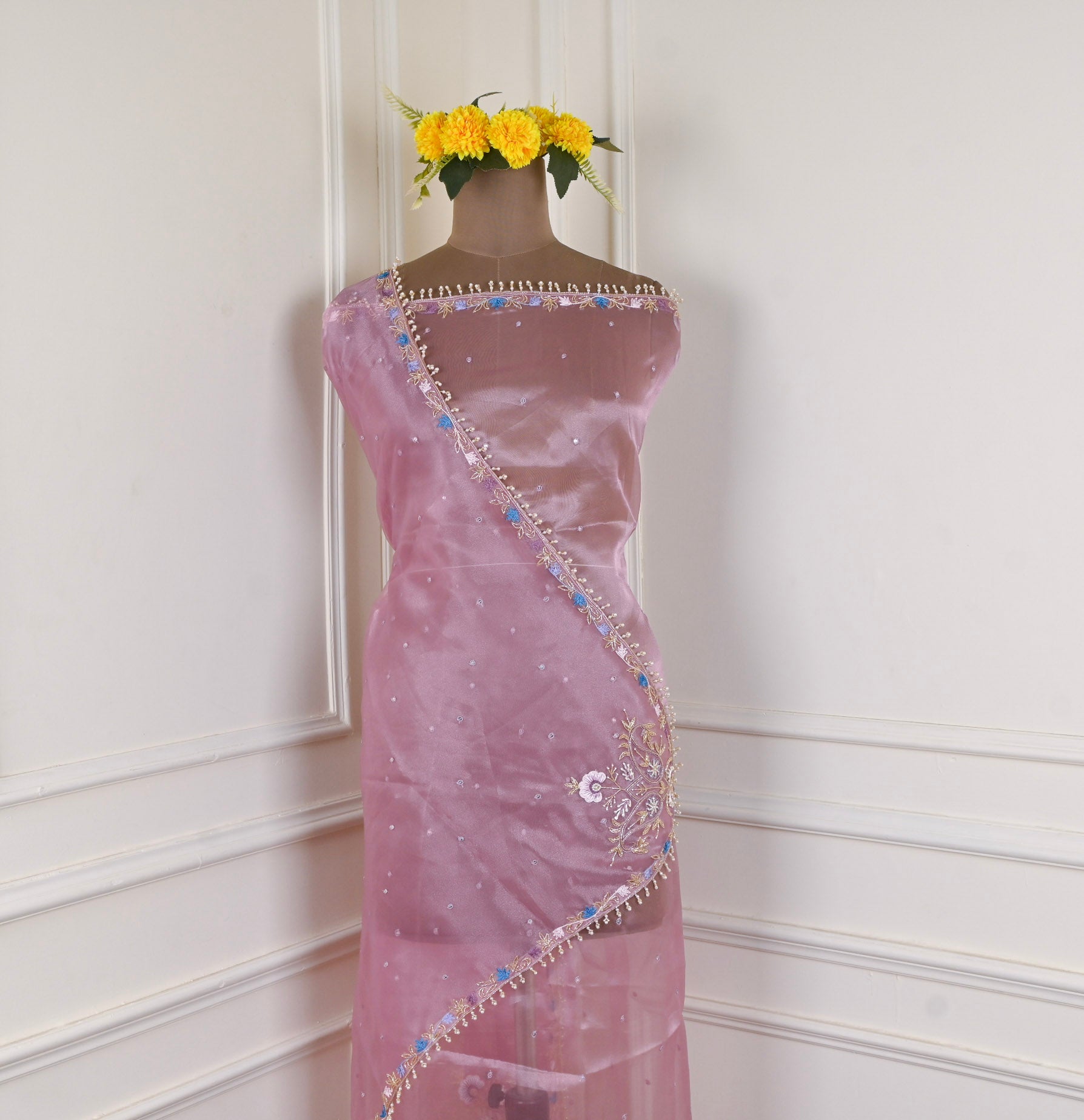 Glass Shimmer Onion Pink Unstitched Suit