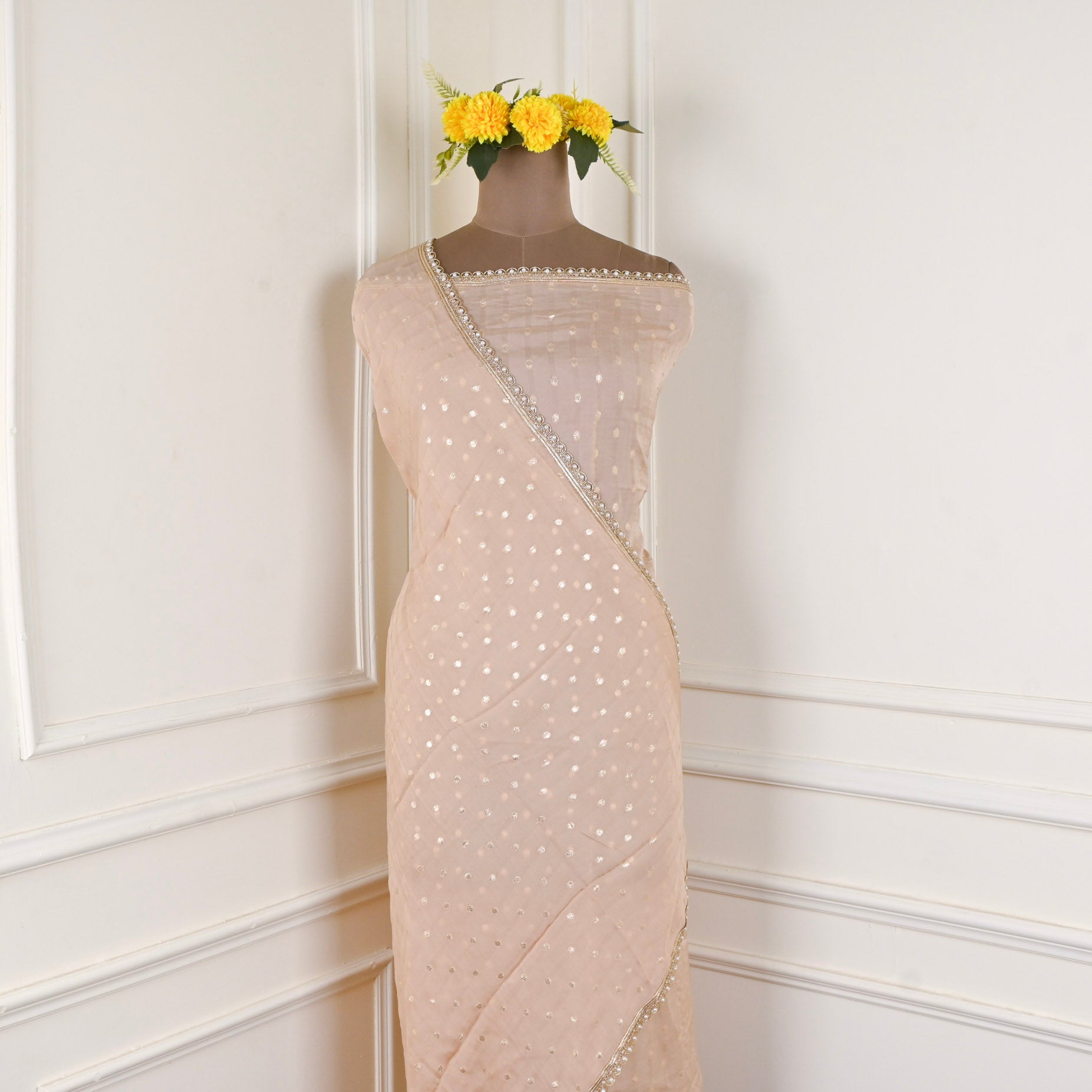 Banarasi Silk Beige Unstitched Suit
