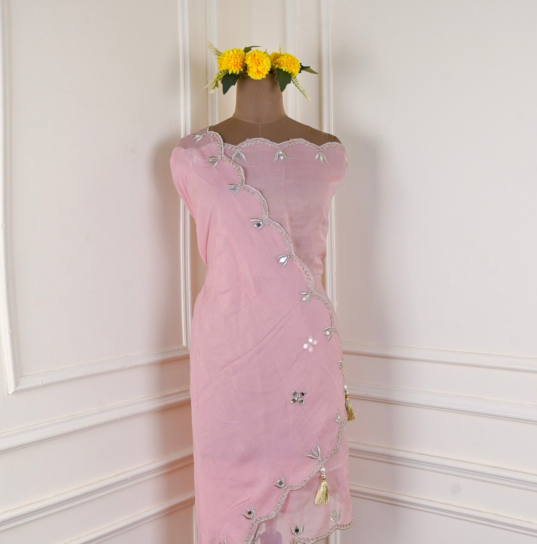 Glass Organza Pink Unstitched Suit
