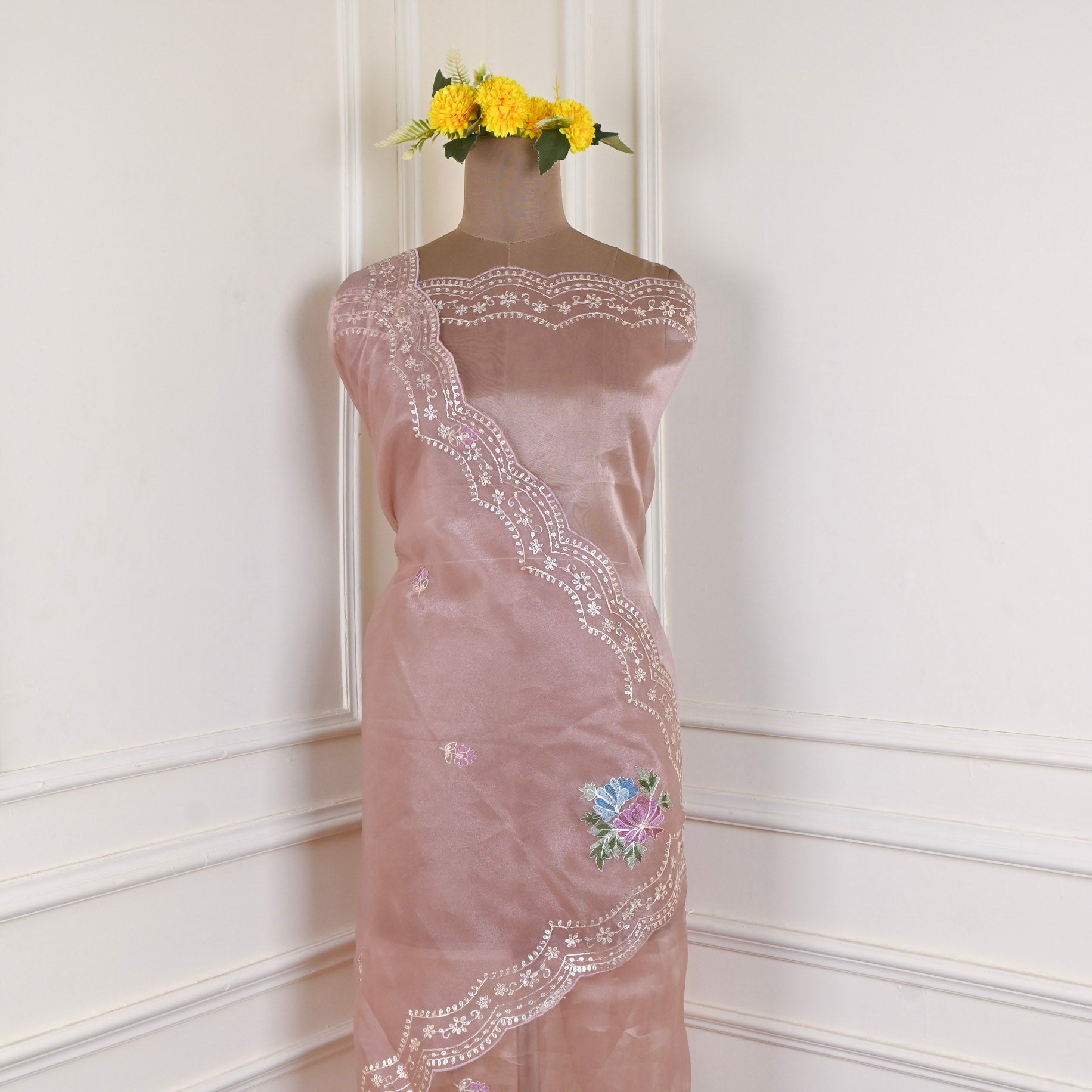 Glass Shimmer Peach Unstitched Suit