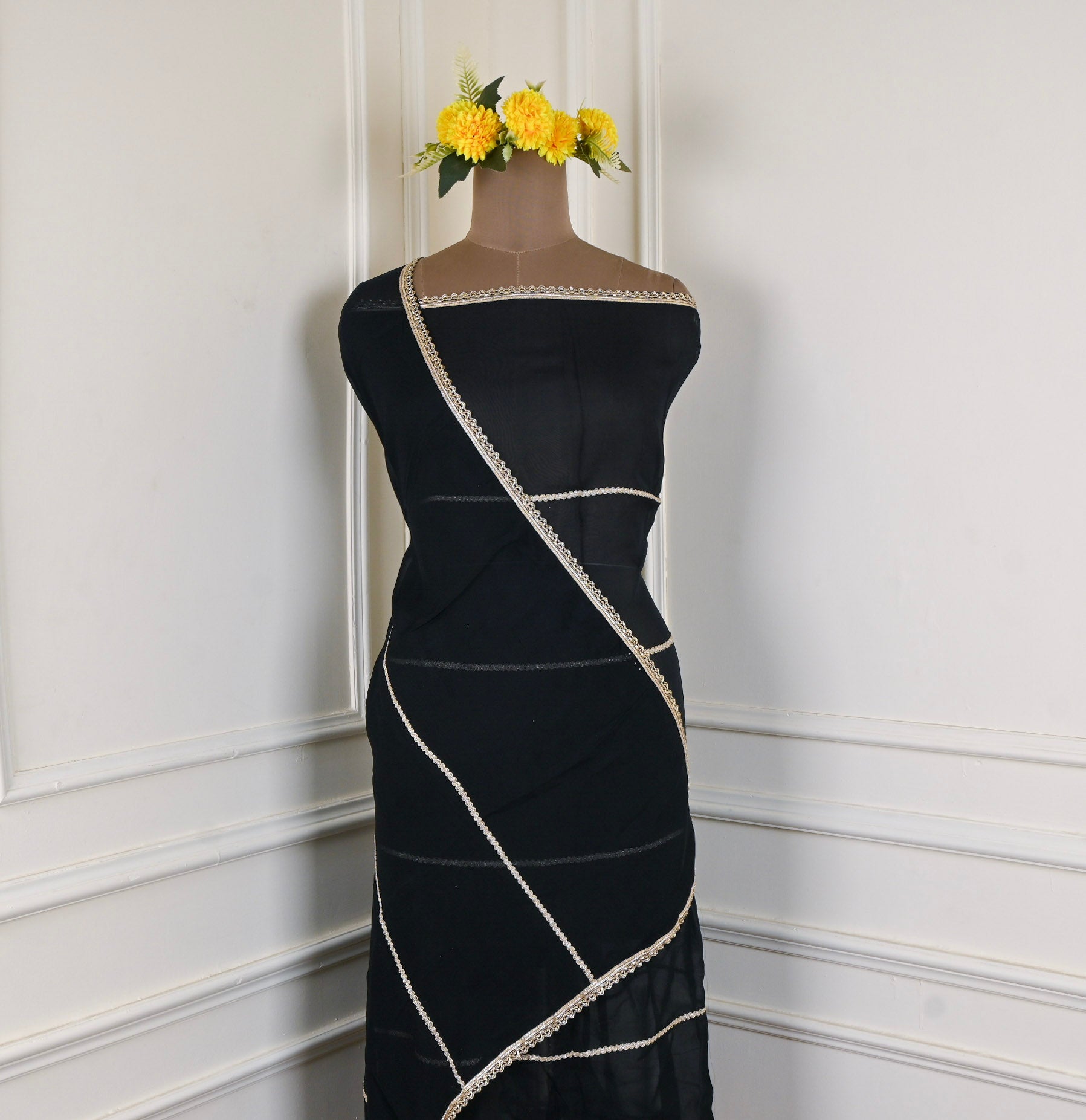 Organza Black Unstitched Suit