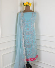 Organza sky Blue Unstitched Suit