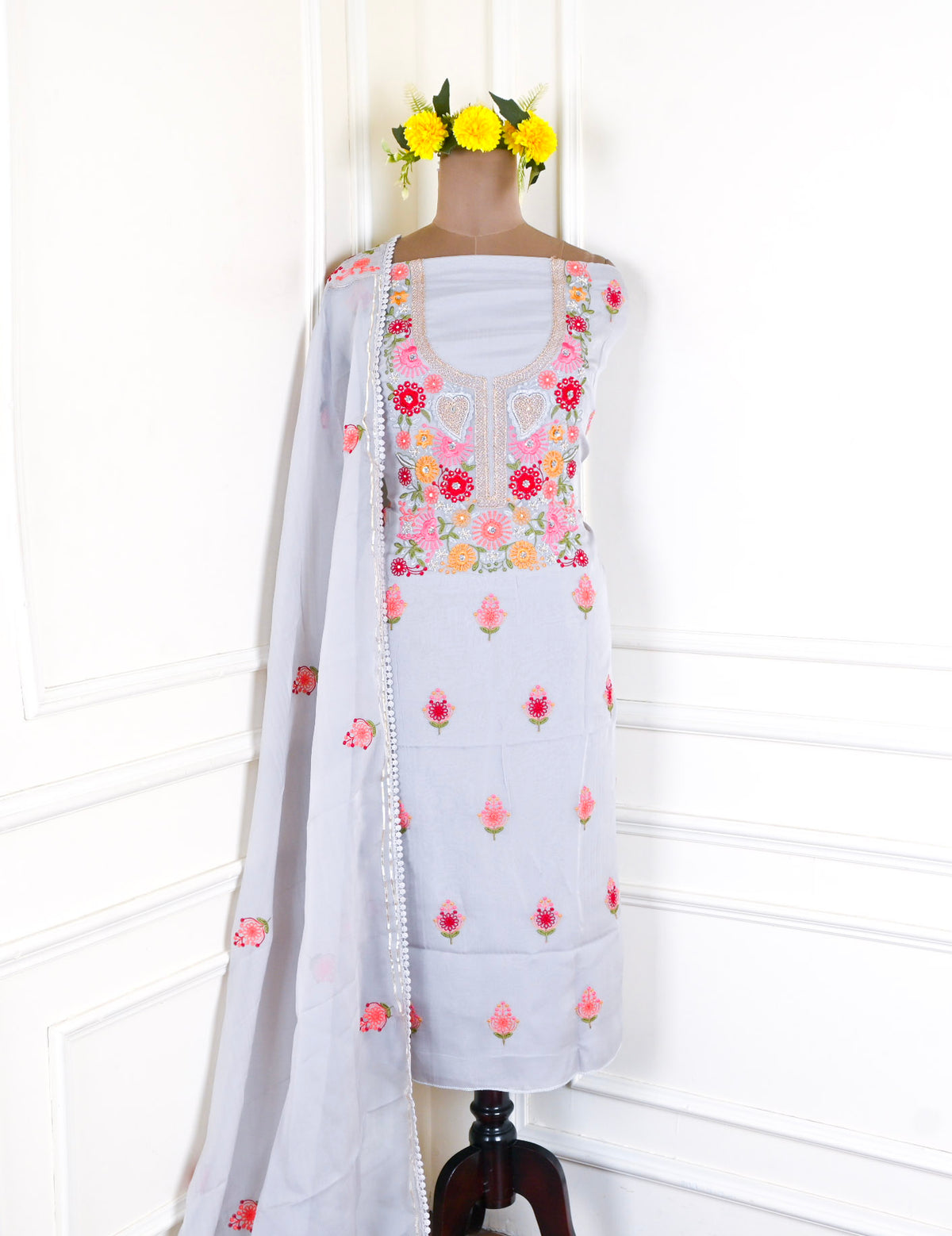 Organza Grey Unstitched Suit