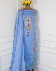 Organza Blue Unstitched Suit