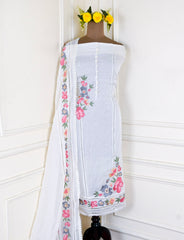 Organza White Unstitched Suit