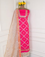 Khadi Pink Unstitched Suit