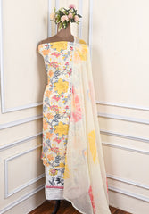 Georgette Yellow Beige Unstitched Suit