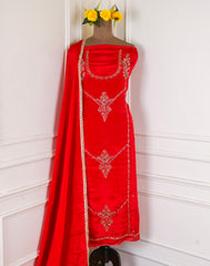 Crepe Maroon Unstitched Suit