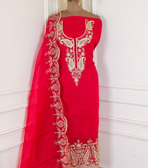 Organza Red Unstitched Suit