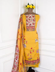 Mul Cotton Yellow Unstitched Suit
