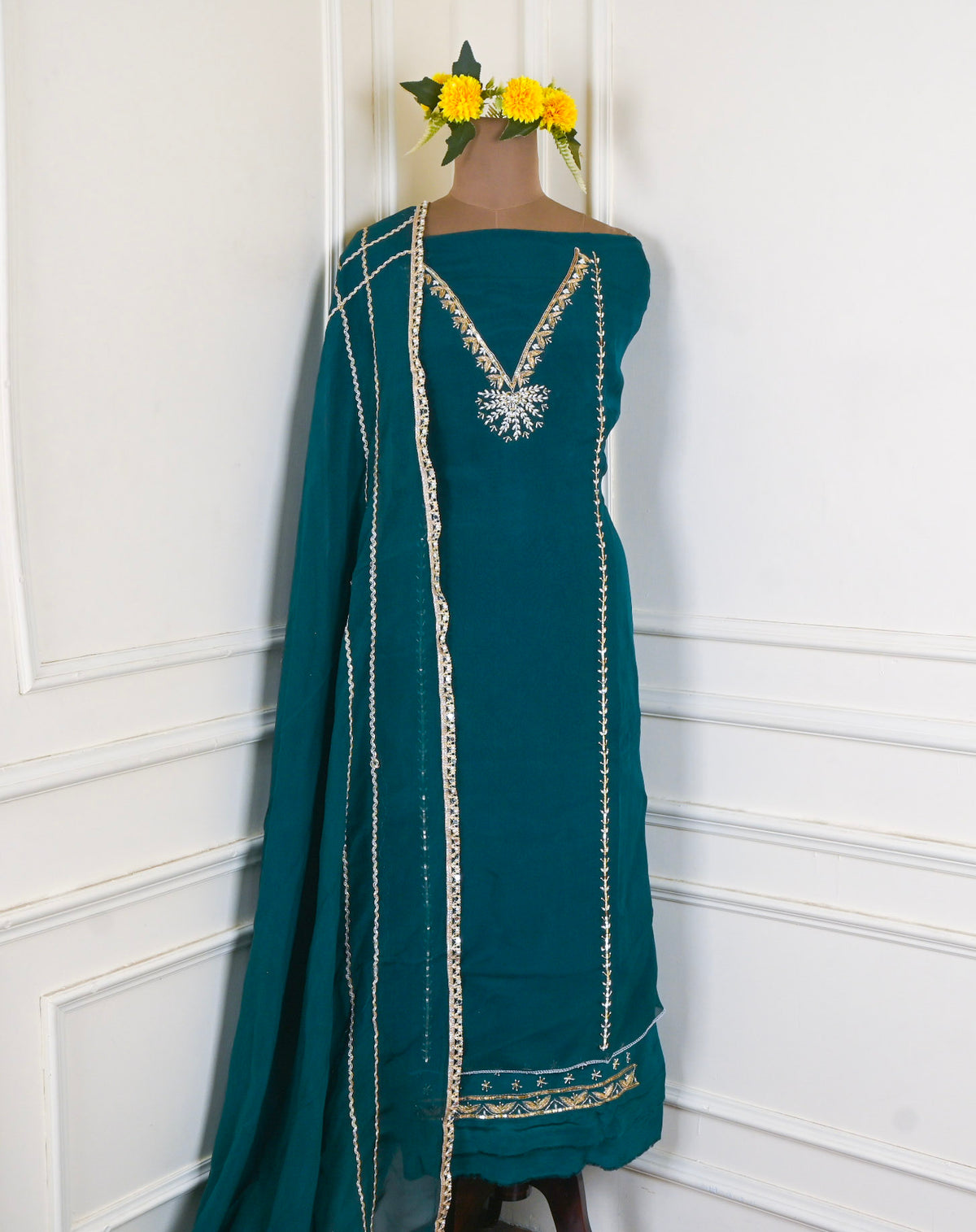 Organza Peacock Blue Unstitched Suit