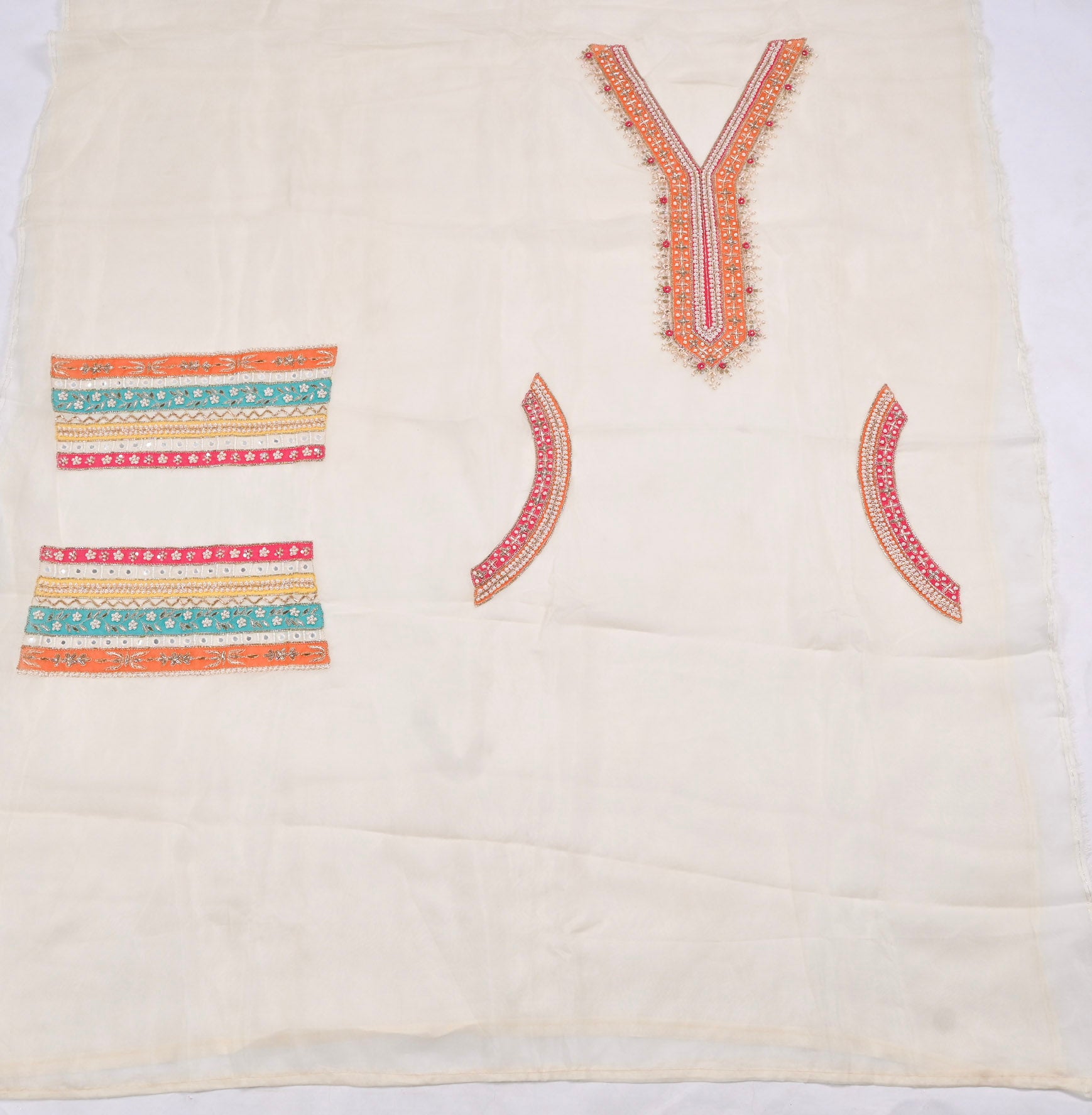 Organza White Unstitched Suit