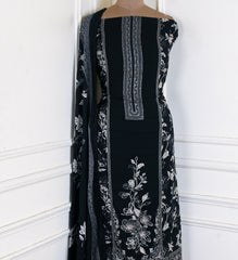 Georgette Black Unstitched Suit