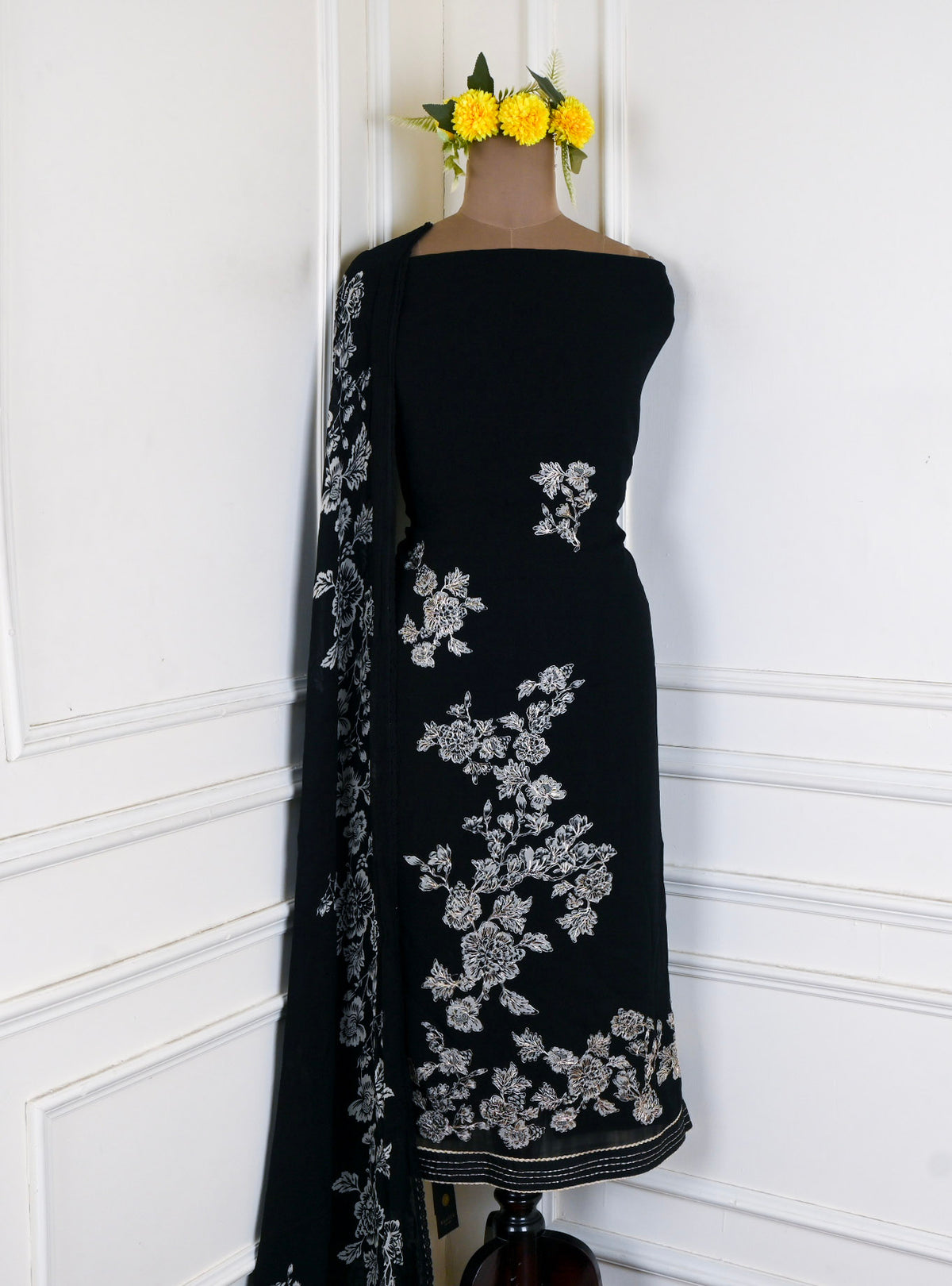 Georgette Black Unstitched Suit